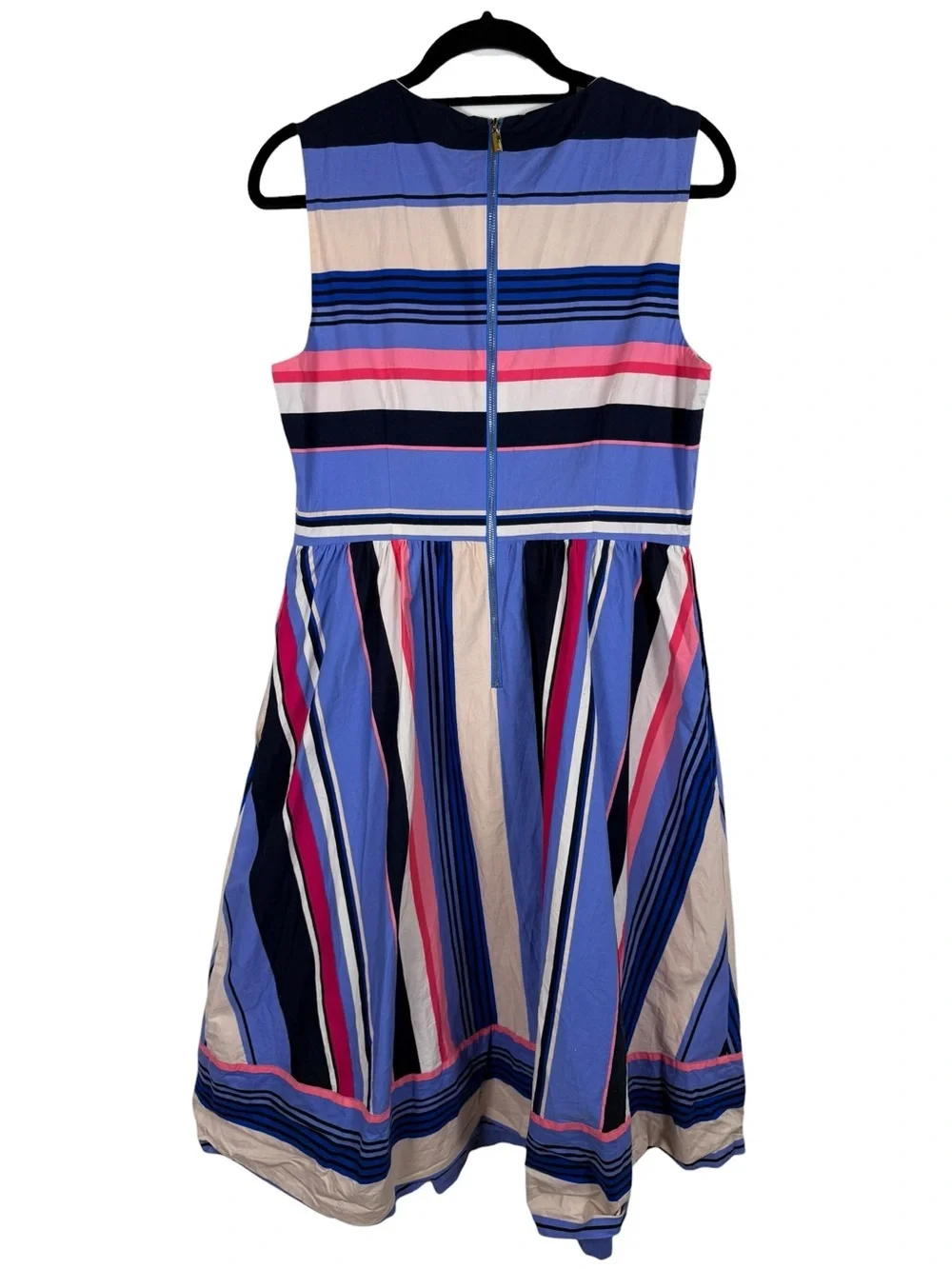 Kate Spade New York Multi Stripe Sleeveless Fit and Flare Midi Dress Blue Pink